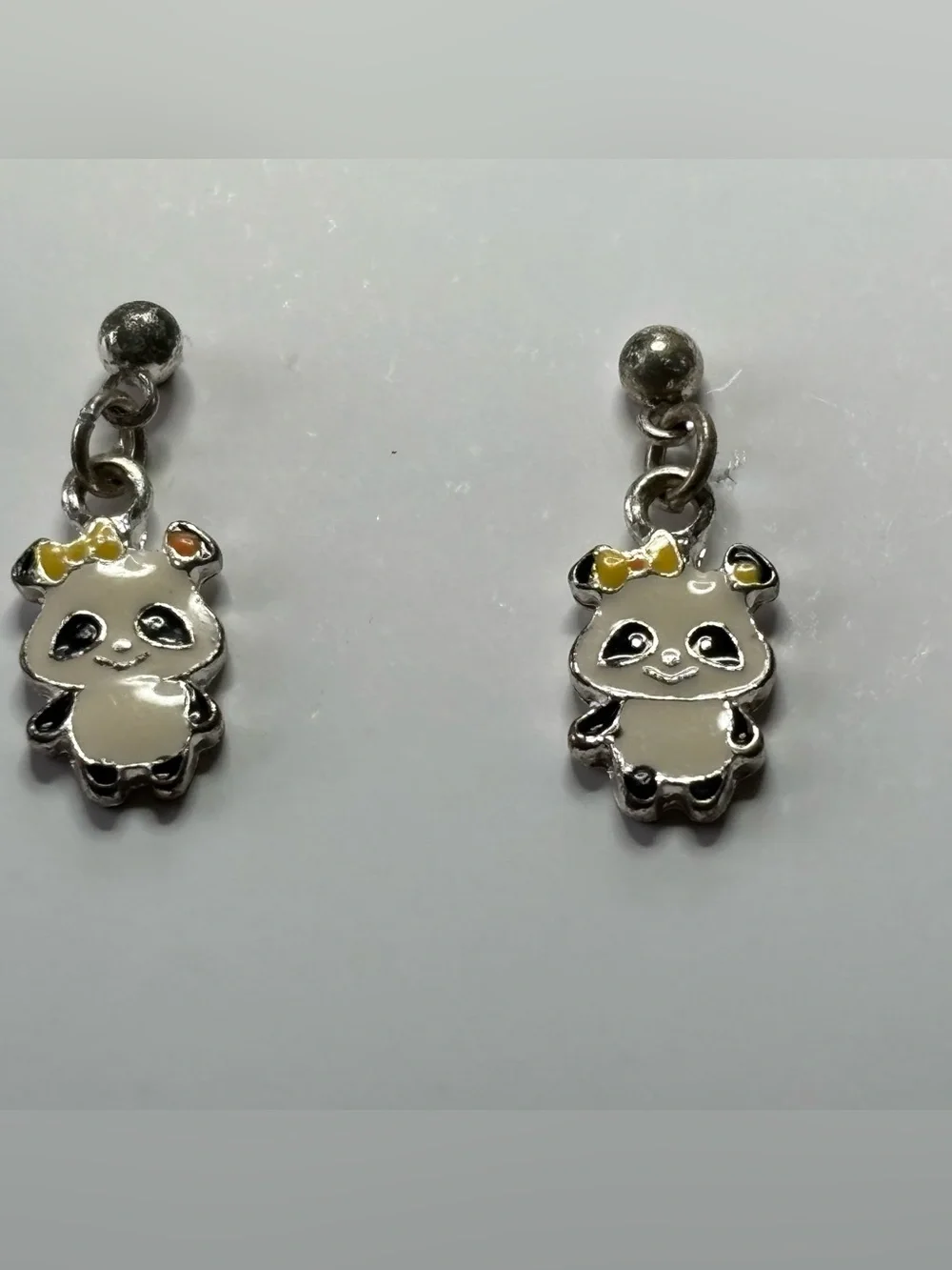 Yellow Bow Panda Kids Dangle Earrings - Cute Enamel Animal Earrings